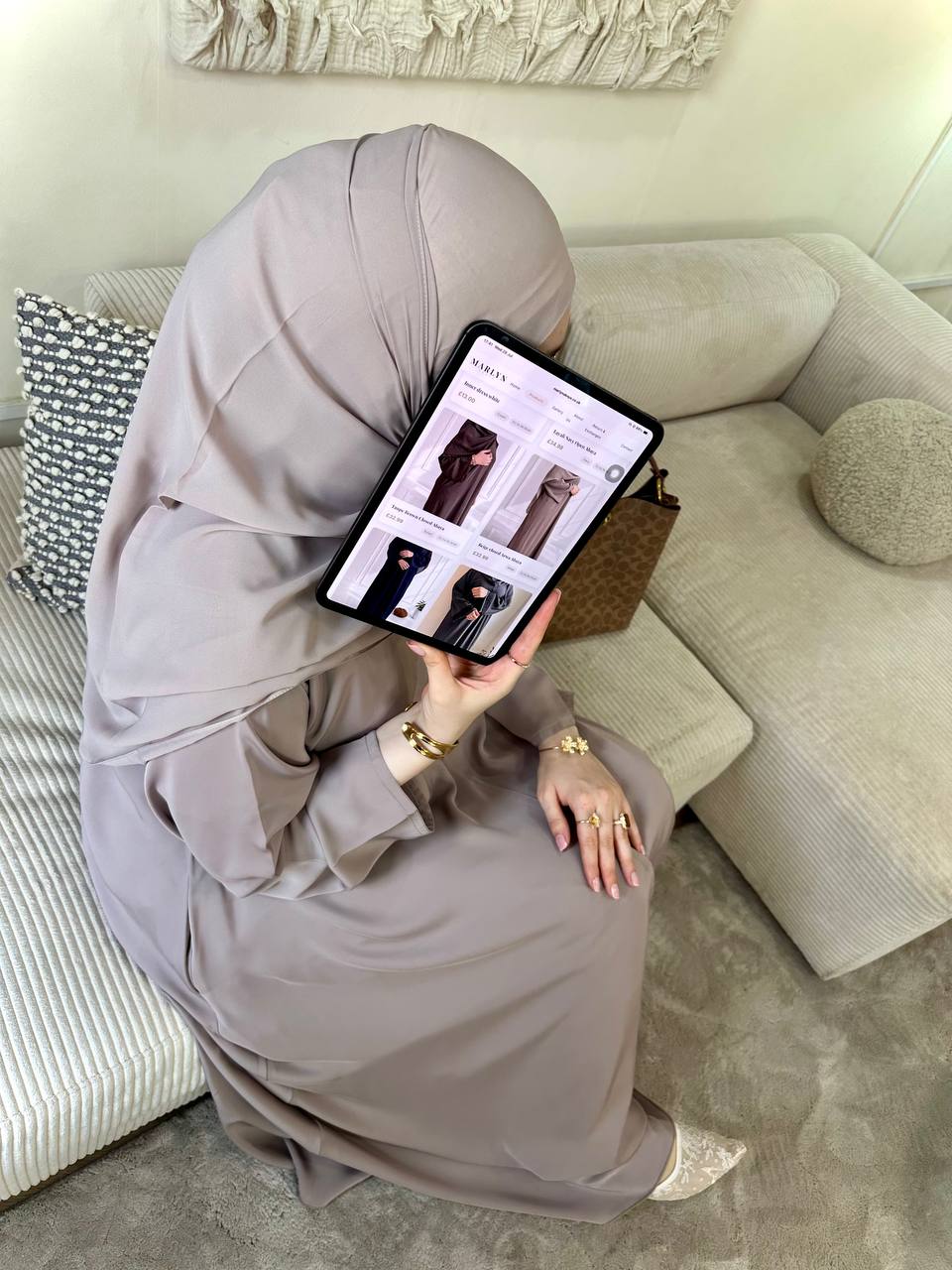 A-Lined Abaya Set – cream thumbnail